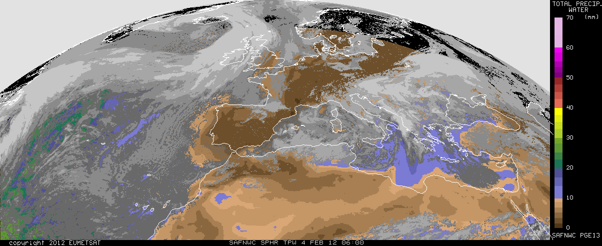 Agua Precipitable total, en mm. Fuente: AEMET-EUMETSAT Agua Precipitable total, en mm. Fuente: AEMET-EUMETSAT
