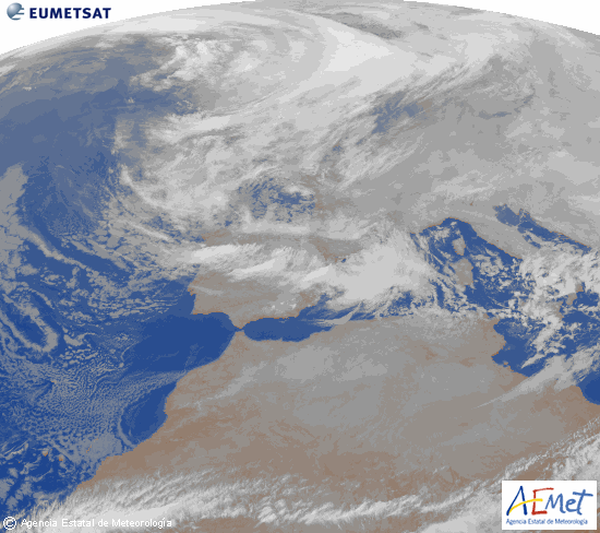 Imagen IR realzada de las 07 UTC del 14 de febrero de 2012 Imagen IR realzada de las 07 UTC del 14 de febrero de 2012. Fuente: AEMET.