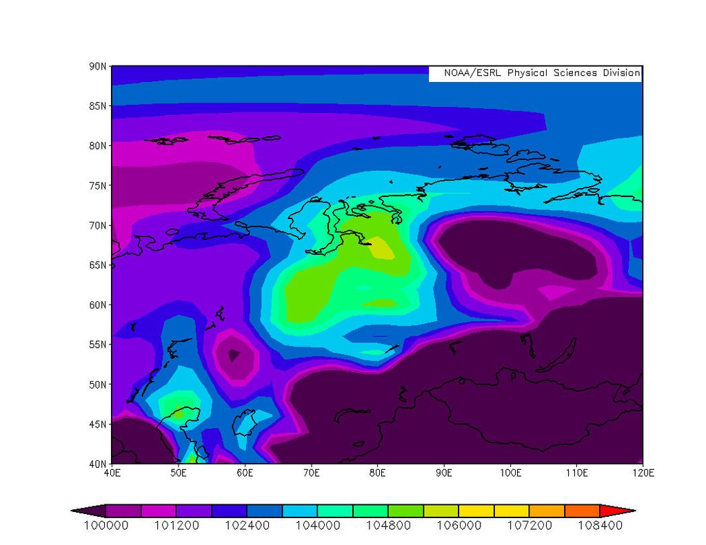 Las altas presiones reinan en la zona con una amplia región de 1072 hPa