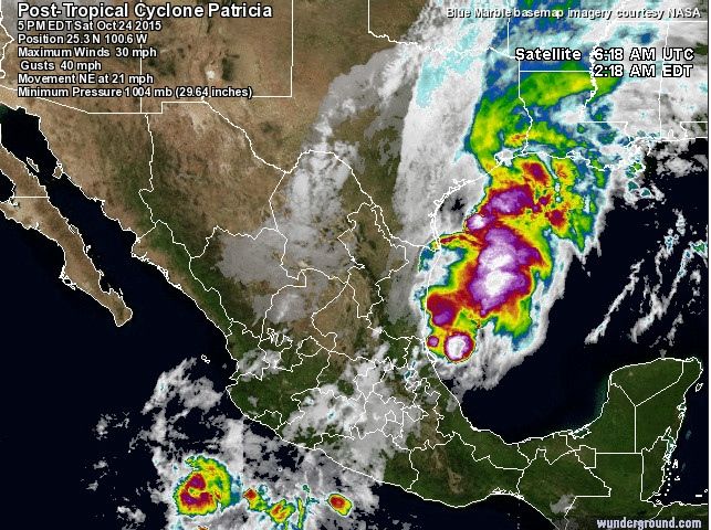 Imagen realzada de ex Patricia del 25 de octubre de 2015 alas 06 UTC. Fuente: Wundergorund