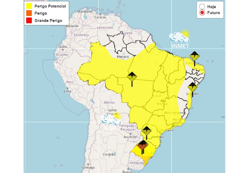 Mapa de alertas emitido pelo INMET.