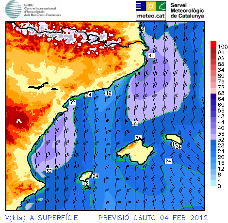 Figura 10. Predicción para las 06Z del 4-2-2012 Figura 10. Predicción para las 06Z del 4-2-2012, modelo WAM, Altura significante de las olas