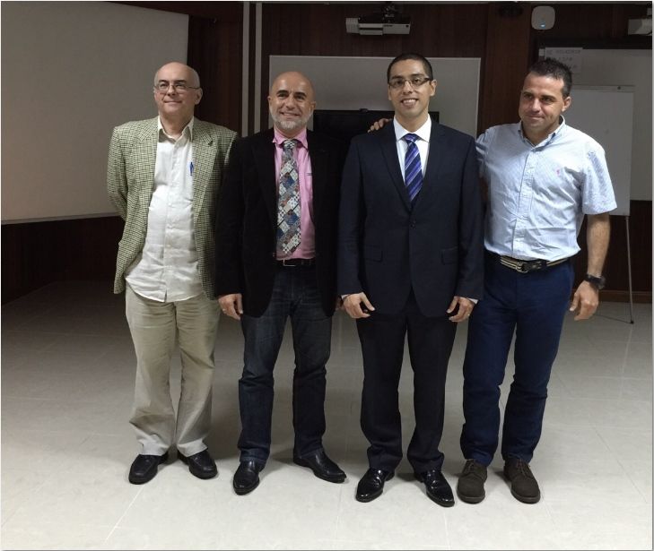 De izquierda a derecha: Profesor Pedro Abreu-González, Dr. Alberto Domínguez-Rodríguez, Dr. Rubén Alfonso-Juárez Prera y Dr. Sergio Rodríguez-González.