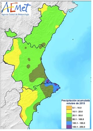 Resumen climático del mes de octubre de 2015 en la Comunidad Valenciana