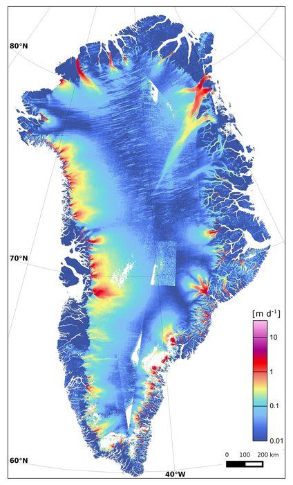 Velocidad de desprendimiento de hielo en Groenladia