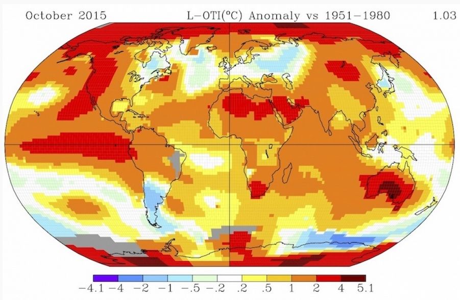 Comportamiento térmico de octubre 2015: anomalías térmicas a nivel global