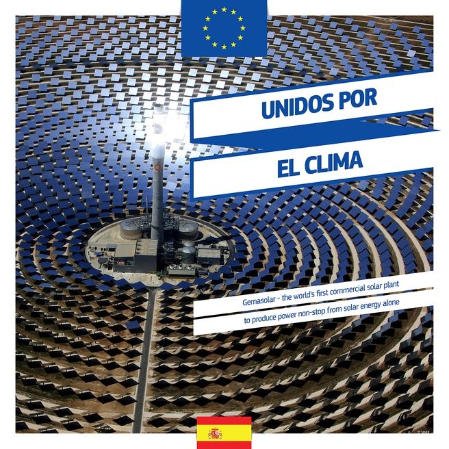 La imagen de España en la campaña está representada por la central de energía solar termoeléctrica más innovadora del mundo, ubicada en Sevilla