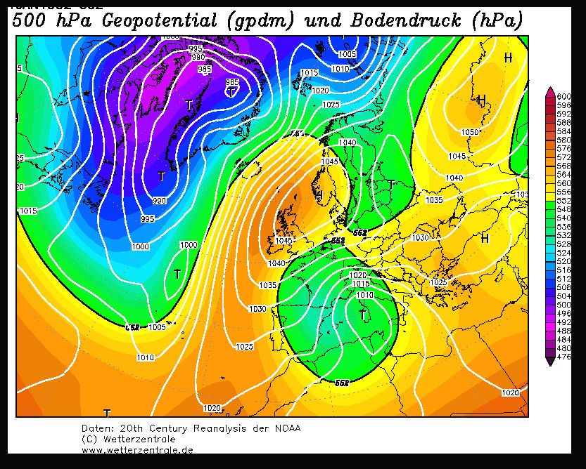 Figura 11. Mapa de superficie Figura 11. Mapa de superficie mostrando dos centros de altas presiones elevadas en la zona Europea. Fuente: wetterzentrale.de