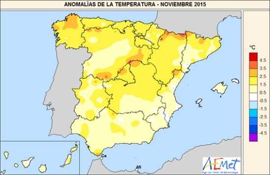 Anomalías de temperatura noviembre 2015