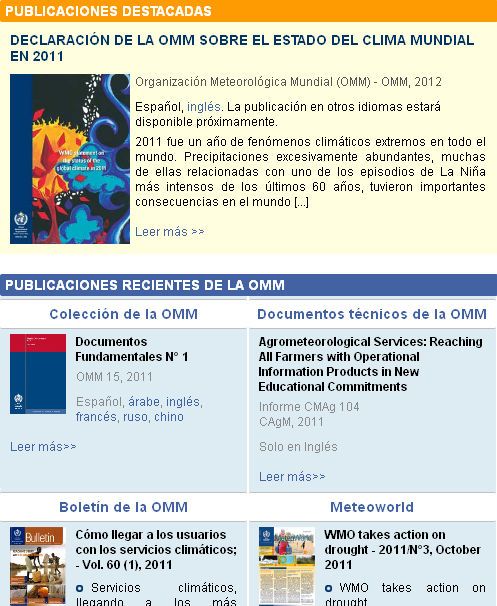 Página de lo “más destacado” a fecha de marzo de 2012 Figura 3. Página de lo “más destacado” a fecha de marzo de 2012. Fuente: OMM