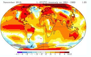 Datos térmicos globales de noviembre 2015 según GISS-NASA