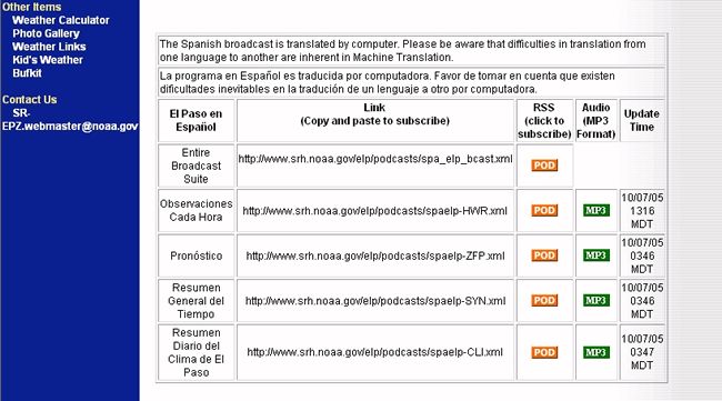 Foto 1: Predicciones y observaciones en castellano en algunos portales del NWS americano. Foto 1: Predicciones y observaciones en castellano en algunos portales del NWS americano.