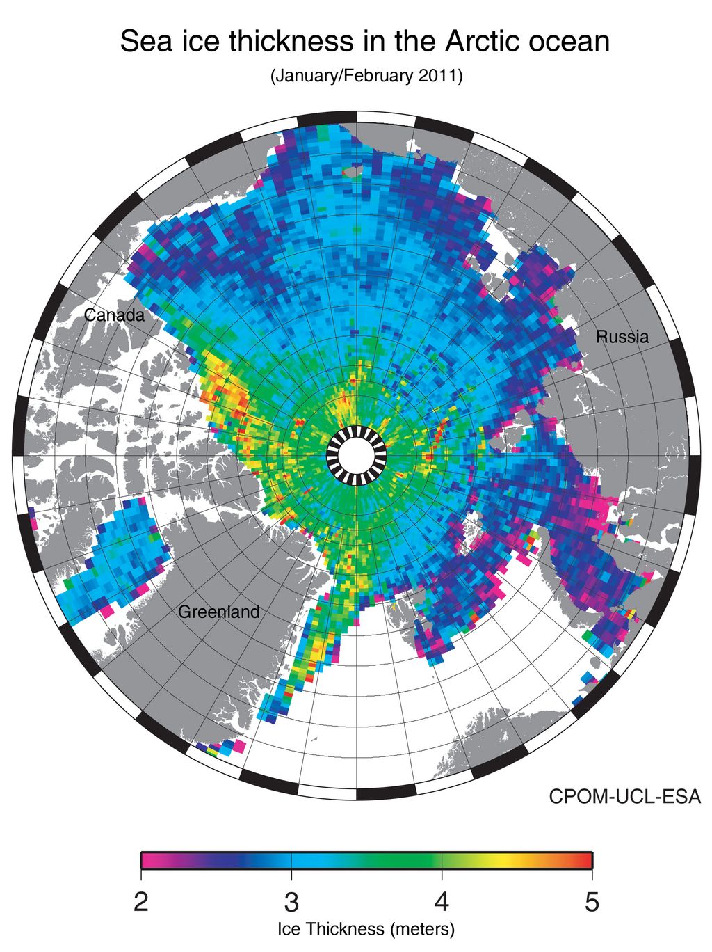 Mapa de espesor de hielo del Ártico