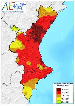 Resumen climático del mes de enero de 2016 en la Comunidad Valenciana