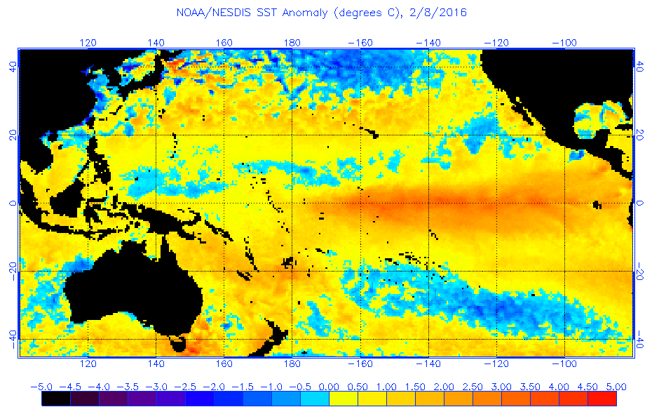 El Niño a 8 de febrero de 2016: leve repunte
