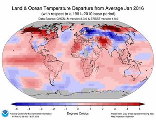 También la NOAA: Enero de 2016, el más caído de la serie y la extensión del hielo Ártico con la medida más pequeña en el registro para un enero