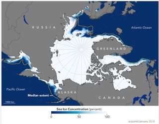 Crecimiento pausado de hielo marino del Ártico en enero