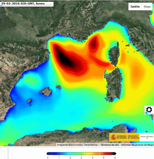 Temporal duro en zonas del Mediterráneo. Oleaje previsto por Puertos del Estado.