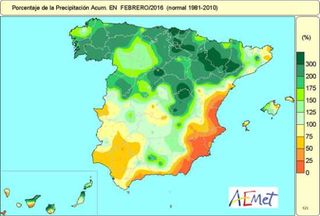Febrero, cálido y muy húmedo en conjunto