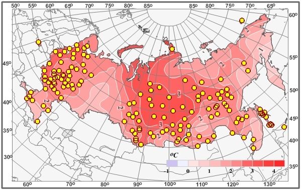 Anomalías térmicas en Rusia durante 2015: hatas +3ºC en amplias zonas del país.