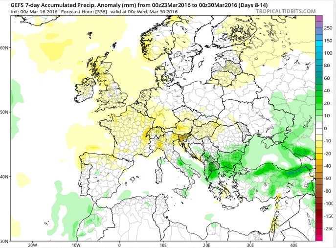 Ídem pero para la semana del 24-30 de marzo de 2016. Modelo GEFS