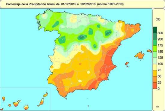 Porcentaje de precipitación invierno 2015-2016