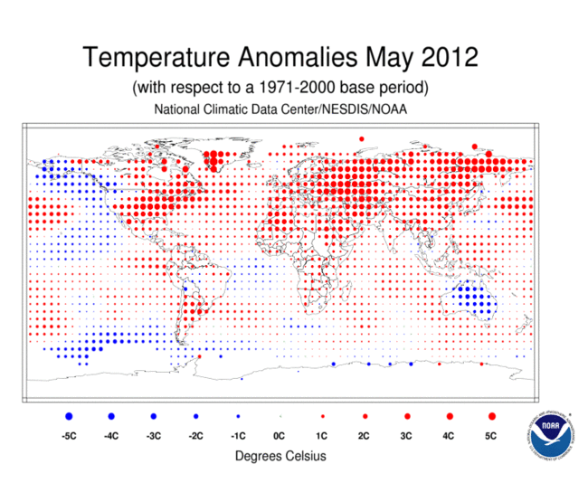 Anomalías del mes de mayo de 2012 respecto al periodo base de 1971-2000 Anomalías del mes de mayo de 2012 respecto al periodo base de 1971-2000