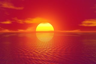 Puesta de Sol colorida única: amarillo, verde y azul