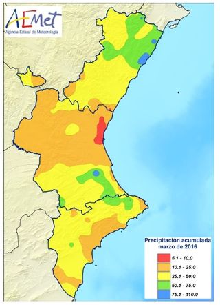 Resumen climático del mes de marzo de 2016 en la Comunidad Valenciana