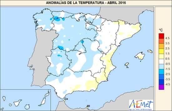 Anomalías de la temperatura en abril 2016