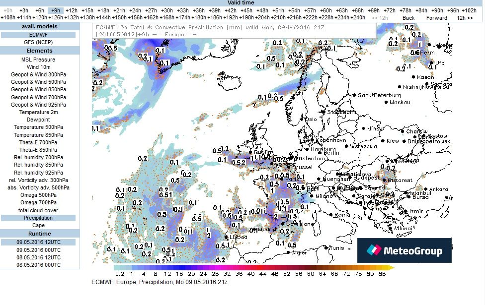 Mapas de precipitación del modelo determinista del ECMWF/CEPPM