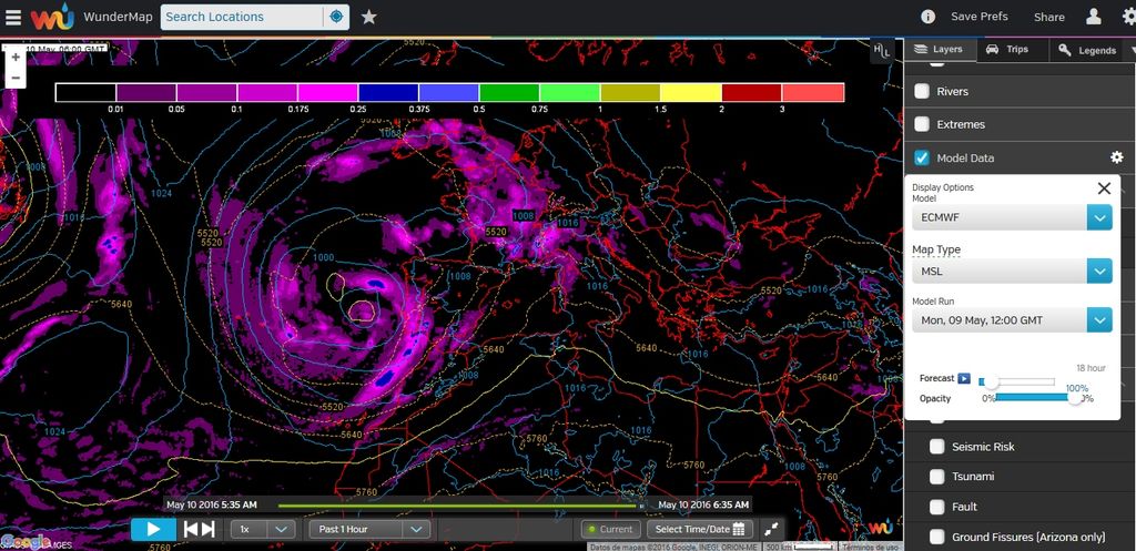 Ejemplo de salida del campo de precipitación obtenido desde el portal de WunderMap