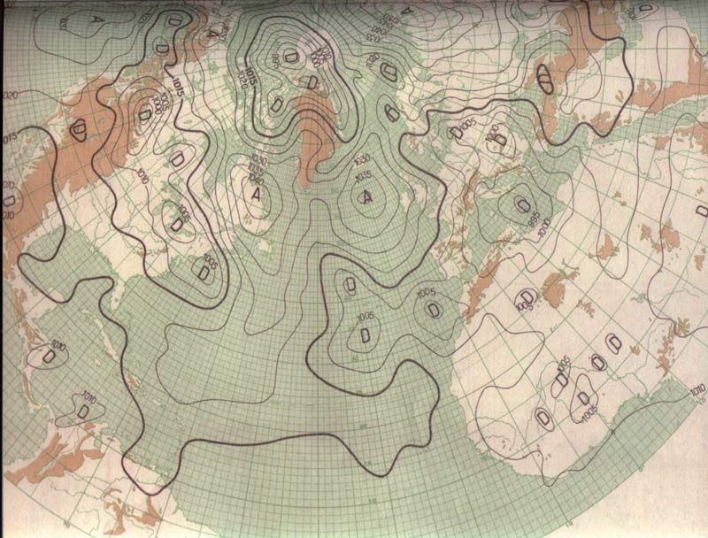 Boletín meteorológico nacional francés del 12 de febrero de 1956. A, anticiclón; D, depresión o borrasca.