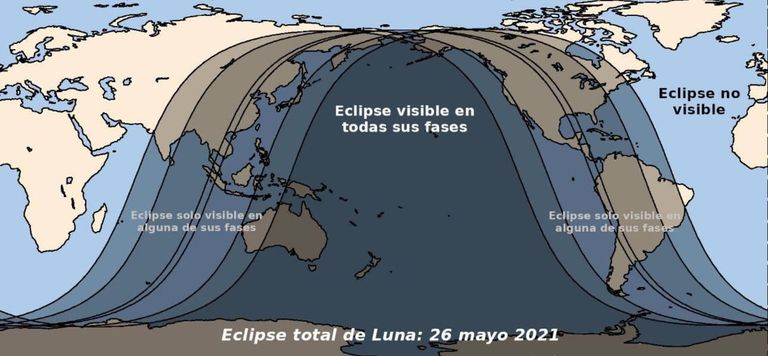 ¿Dónde será visible el eclipse total de luna del 26 de mayo?