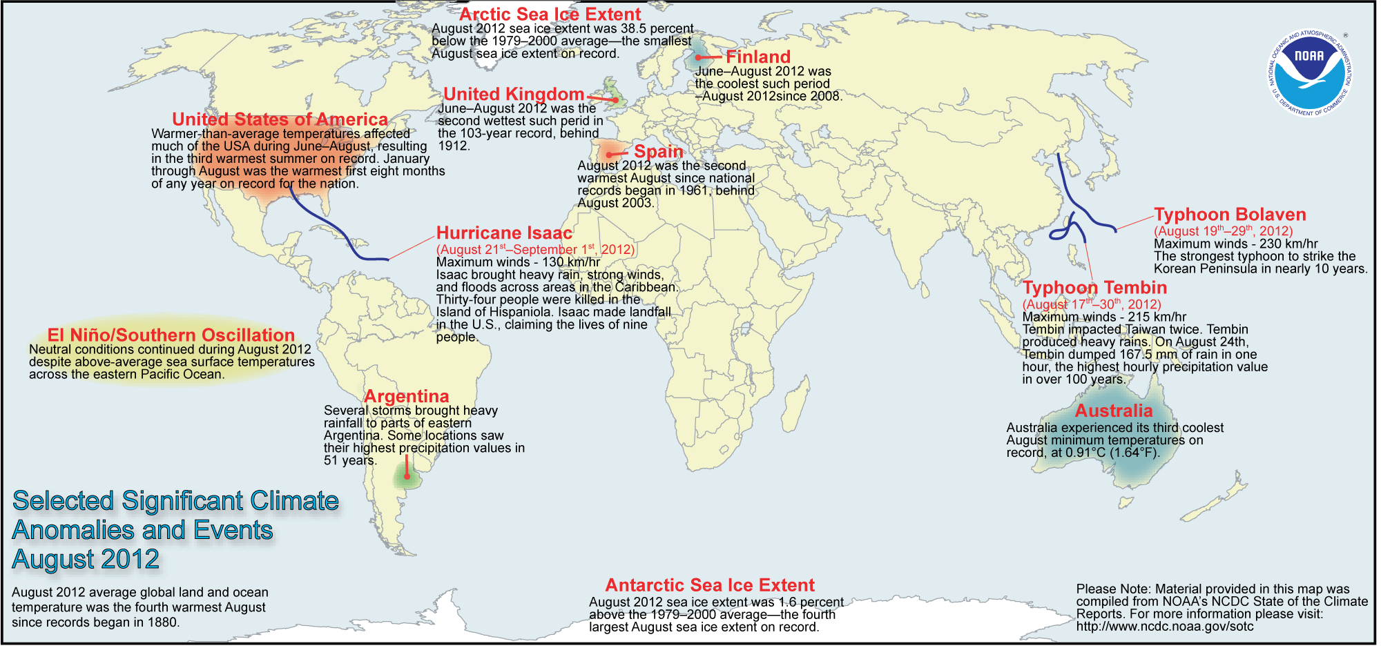 Eventos y anomalías climáticas globales de agosto de 2012 Eventos y anomalías climáticas globales de agosto de 2012. Fuente: NOAA.
