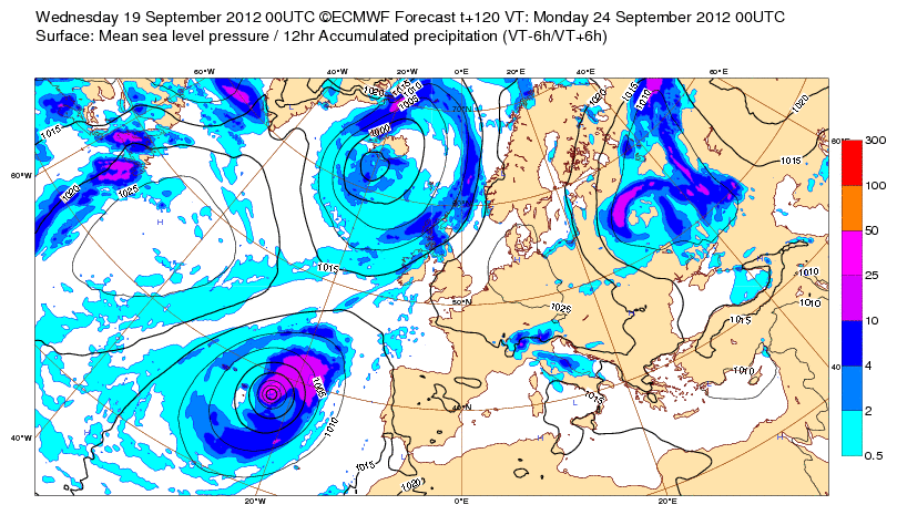 Imagen 2: Predicciones para el 24 de septiembre de 2012 a las 00 UTC.