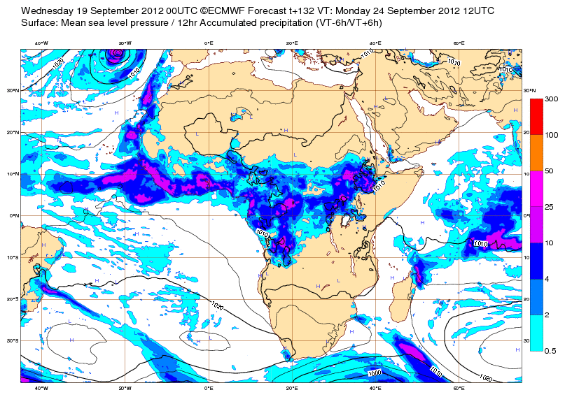 Imagen 1: Predicciones para el 24 de septiembre de 2012 a las 12 UTC.
