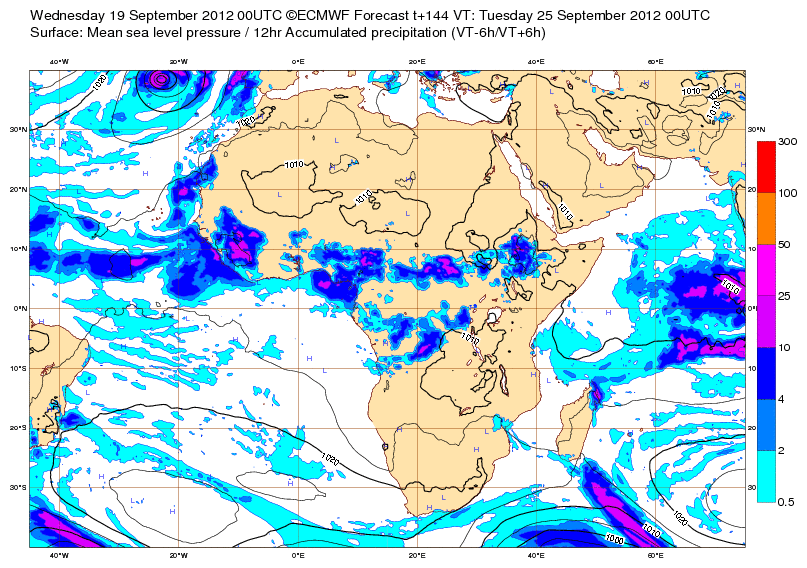 Imagen 1: Predicciones para el 25 de septiembre de 2012 a las 00 UTC.