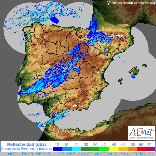Ídem que el caso anterior pero para el radar mosaico nacional de AEMET de las 04 UTC. Ídem que el caso anterior pero para el radar mosaico nacional de AEMET de las 04 UTC.