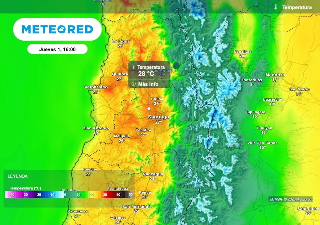 Altas temperaturas este jueves en Santiago: termómteros alcanzarían los 28 °C en zonas de la RM.