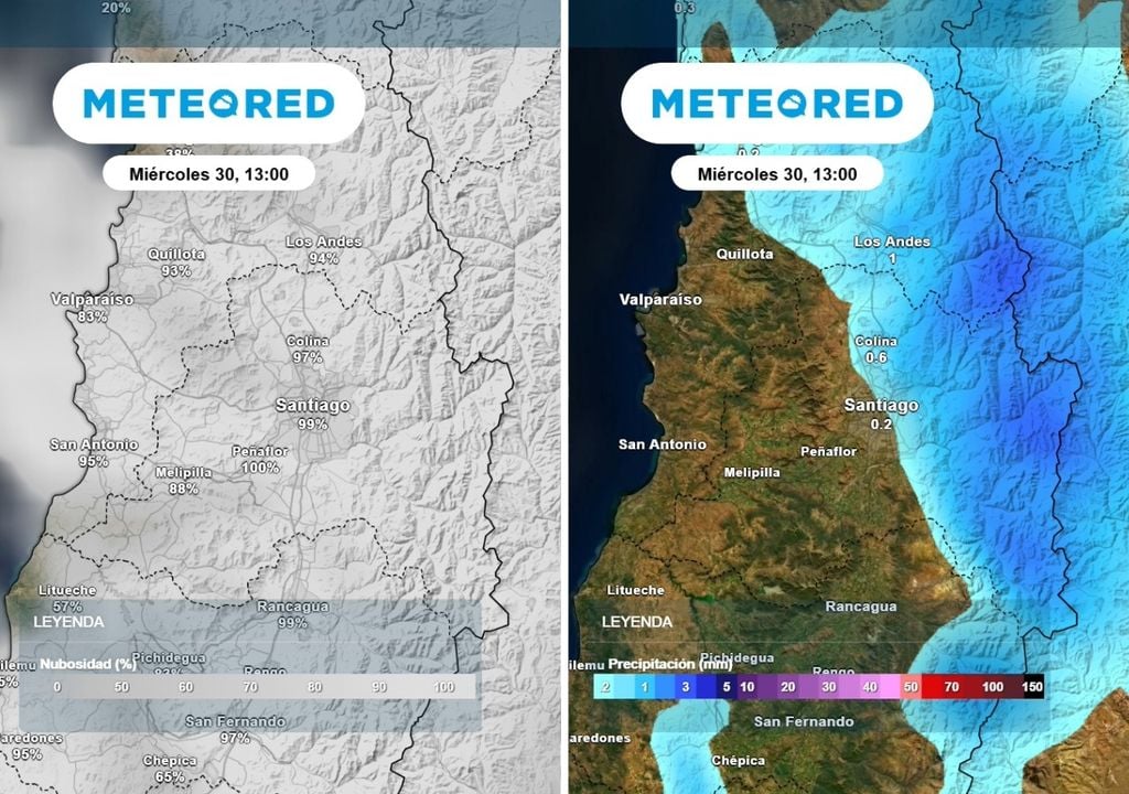Abundante nubosidad y posibles chubascos en la cordillera metropolitana: en Santiago podrían caer algunas gotas aisladas el miércoles.