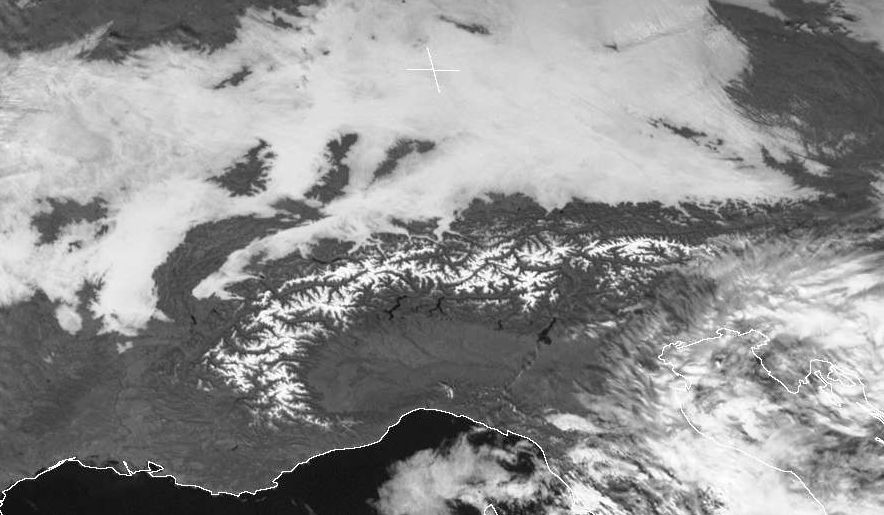 Imagen HRVIS de alta resolución: Nieve y nieblas- nubes bajas en blanco