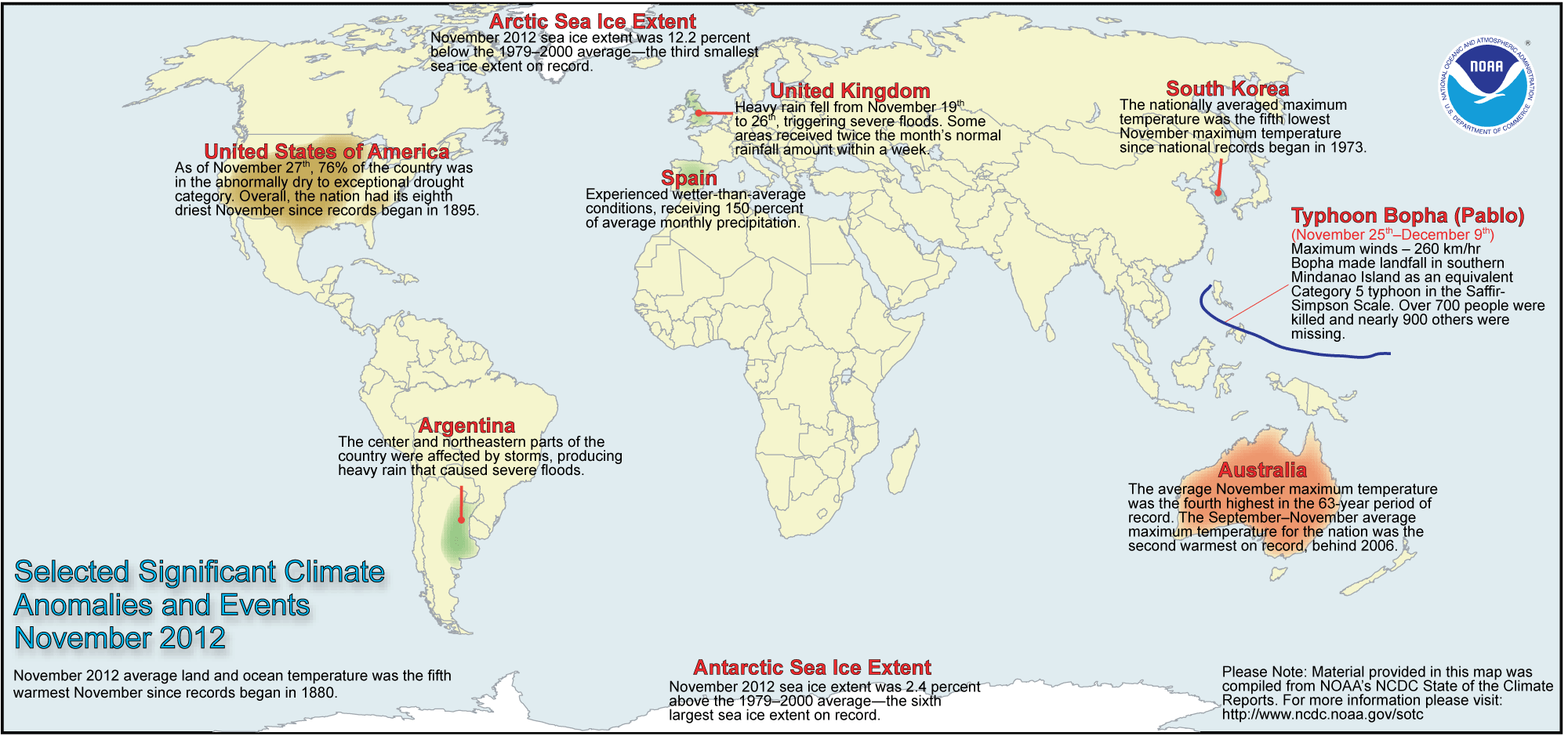 Eventos y anomalías climáticas en noviembre de 2012 a nivel mundial