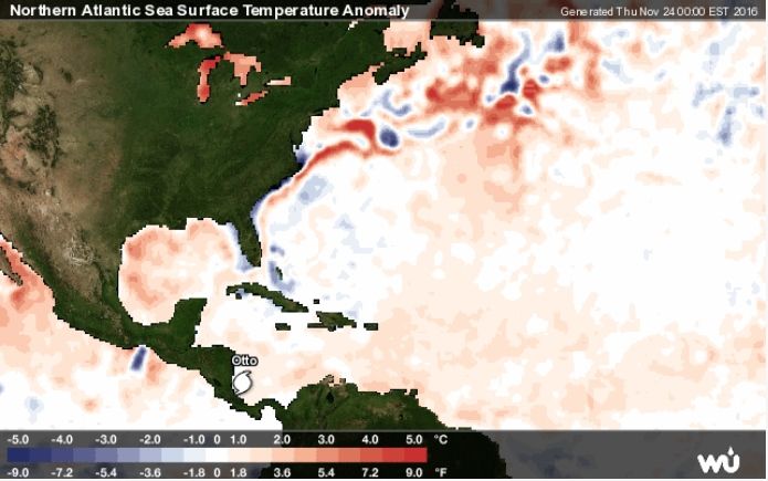 Anomalía de temperaturas superficial del mar en la zona de Otto