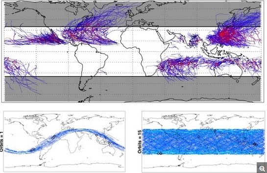 Zona de cobertura de la constelación de satélites del proyecto CYGNSS