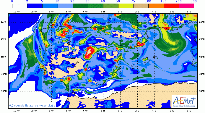 Concentración de NO2 para la fecha y hora señalada. Fuente: AEMET