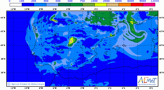 Concentración de CO para la fecha y hora señalada. Fuente: AEMET