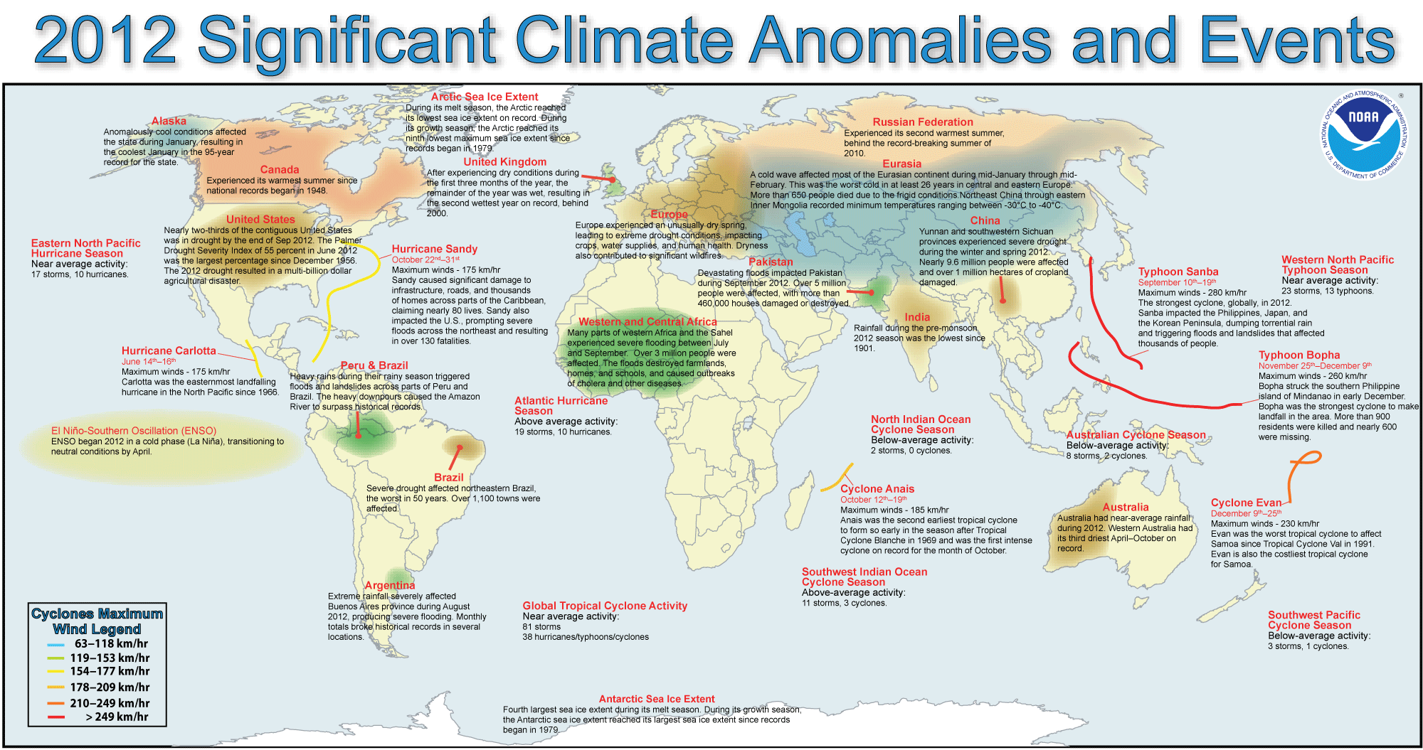 Eventos y anomalías climáticas de 2012 en un gráfico