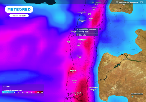 Tercer sistema frontal dejar&aacute; hasta 60 mm en Chile centro-sur: lluvia, viento y nieve abrir&aacute;n el fin de semana