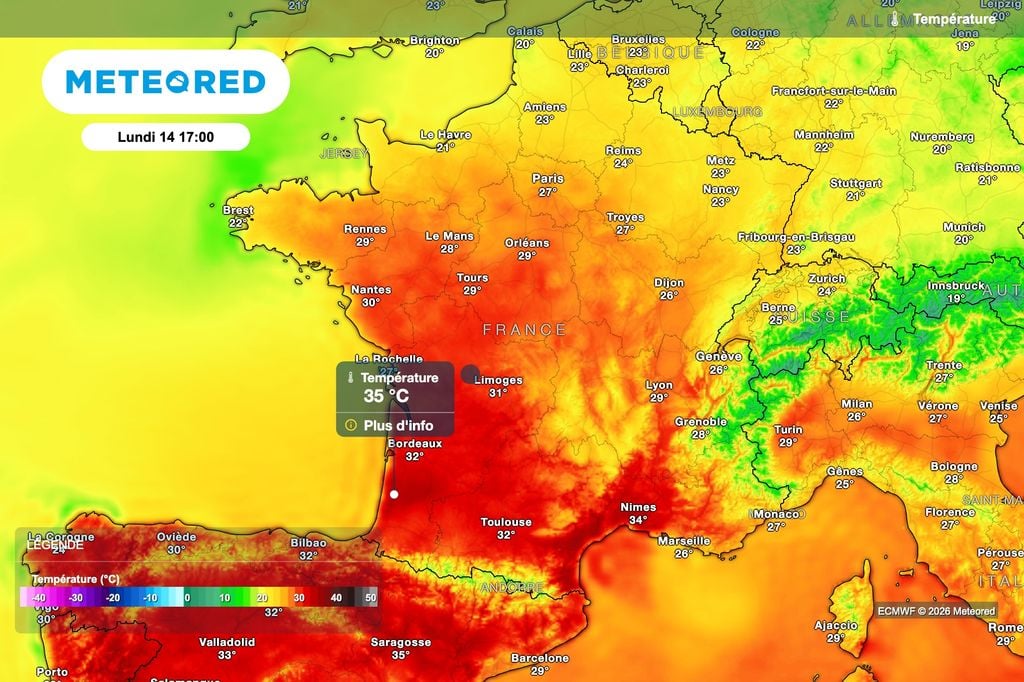 Un début de semaine prochaine très chaud en France avec des pointes à plus de 35 degrés dans le sud !